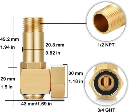 Garden Hose Reel Parts Fittings Swivel Elbow Connector Garden Hose Swivel Reel Replacement Parts Brass Replacement Part Swivel Adapter(2 PCS)