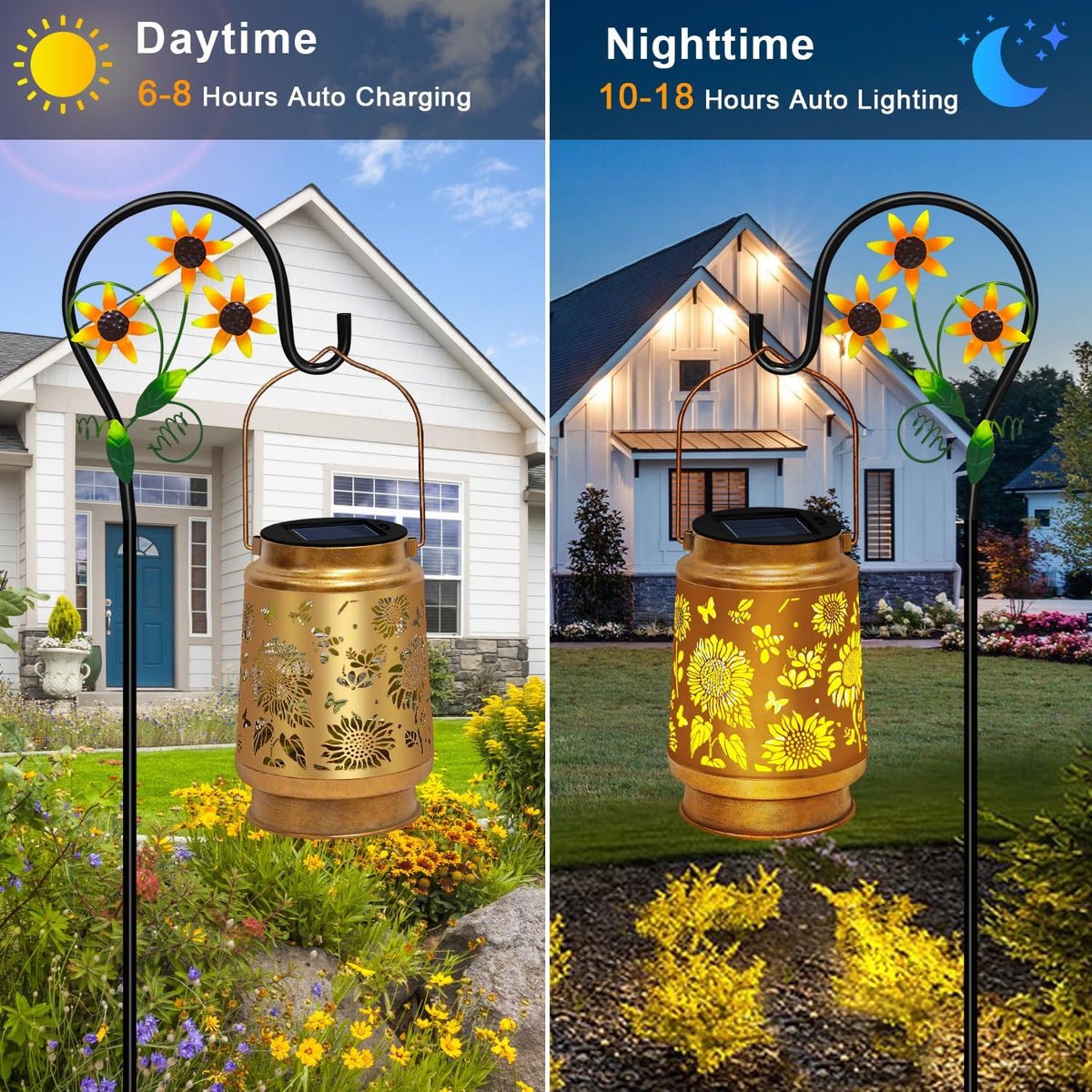 Mothers Day Gifts 2 Pack Sunflower Hanging Solar Lanterns Outdoor Lights Sunflower Gifts for Women Men Metal Waterproof Decor Garden Lanterns for Yard, Patio, Lawn, Pathway,Porch