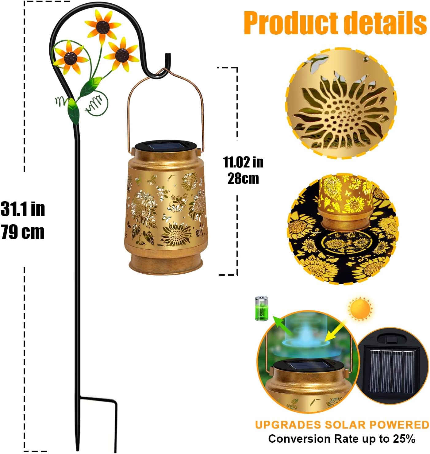 Mothers Day Gifts 2 Pack Sunflower Hanging Solar Lanterns Outdoor Lights Sunflower Gifts for Women Men Metal Waterproof Decor Garden Lanterns for Yard, Patio, Lawn, Pathway,Porch