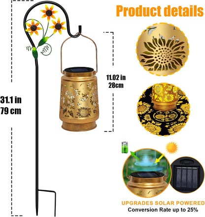 Mothers Day Gifts 2 Pack Sunflower Hanging Solar Lanterns Outdoor Lights Sunflower Gifts for Women Men Metal Waterproof Decor Garden Lanterns for Yard, Patio, Lawn, Pathway,Porch