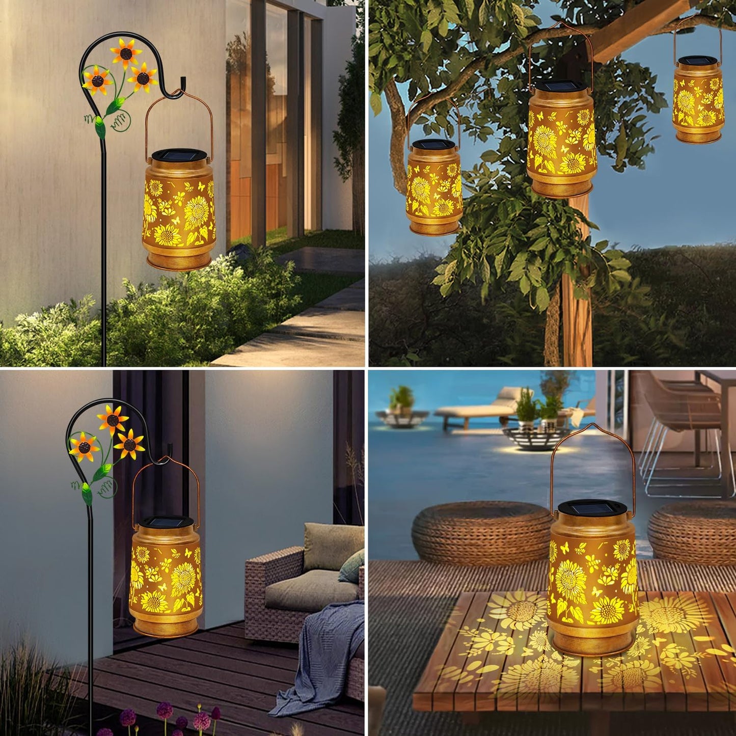 Mothers Day Gifts 2 Pack Sunflower Hanging Solar Lanterns Outdoor Lights Sunflower Gifts for Women Men Metal Waterproof Decor Garden Lanterns for Yard, Patio, Lawn, Pathway,Porch