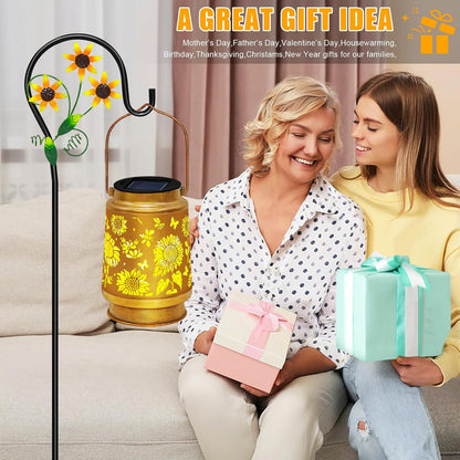 Mothers Day Gifts 2 Pack Sunflower Hanging Solar Lanterns Outdoor Lights Sunflower Gifts for Women Men Metal Waterproof Decor Garden Lanterns for Yard, Patio, Lawn, Pathway,Porch