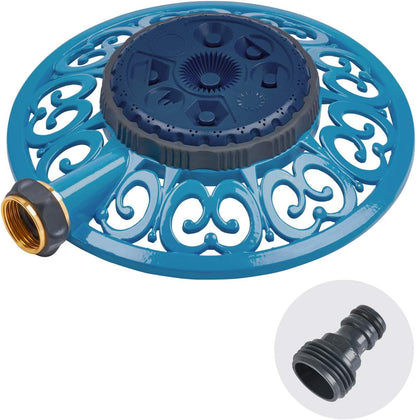 Melnor 65102-AMZ Metal 8-Pattern Sprinkler and QuickConnect Product Adapter Amazon Bundle, Blueberry Blue