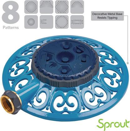 Melnor 65102-AMZ Metal 8-Pattern Sprinkler and QuickConnect Product Adapter Amazon Bundle, Blueberry Blue