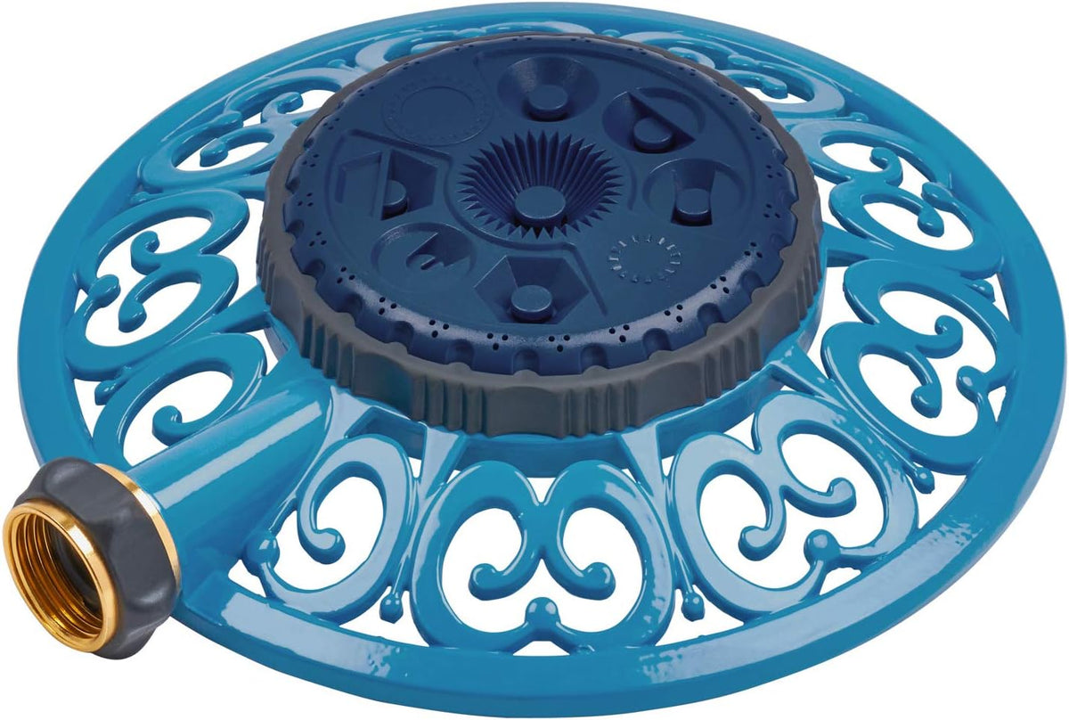 Melnor 65102-AMZ Metal 8-Pattern Sprinkler and QuickConnect Product Adapter Amazon Bundle, Blueberry Blue