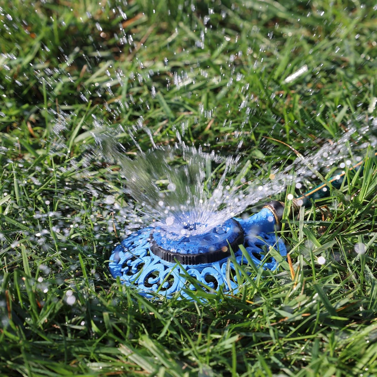 Melnor 65102-AMZ Metal 8-Pattern Sprinkler and QuickConnect Product Adapter Amazon Bundle, Blueberry Blue