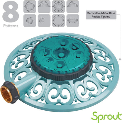 Melnor 65102-AMZ Metal 8-Pattern Sprinkler and QuickConnect Product Adapter Amazon Bundle, Blueberry Blue