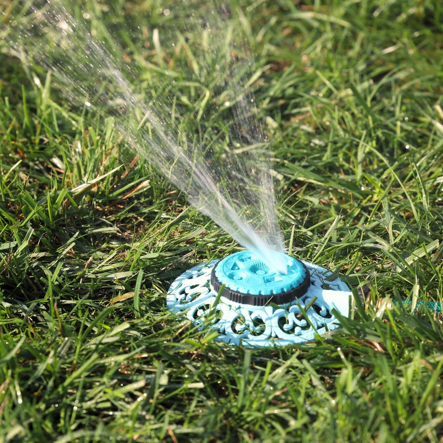 Melnor 65102-AMZ Metal 8-Pattern Sprinkler and QuickConnect Product Adapter Amazon Bundle, Blueberry Blue