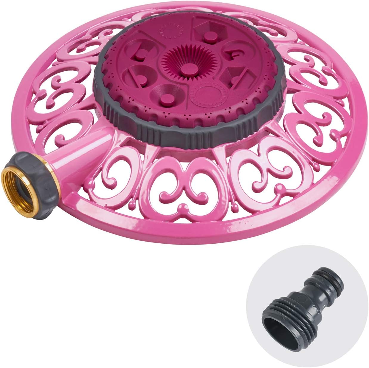 Melnor 65102-AMZ Metal 8-Pattern Sprinkler and QuickConnect Product Adapter Amazon Bundle, Blueberry Blue