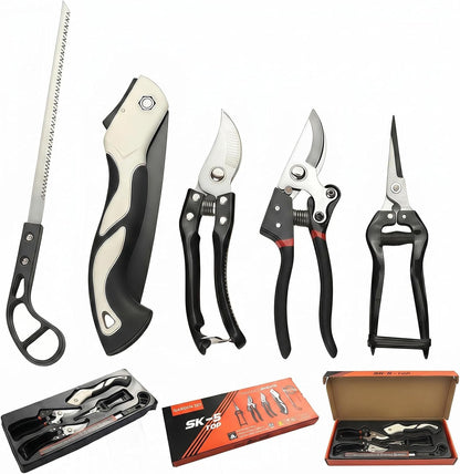 5-piece SK5 high-carbon steel gardening pruning set: loppers + folding saw