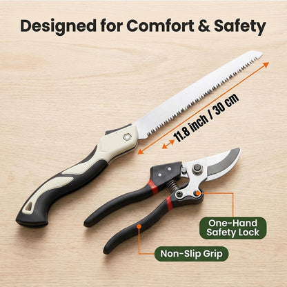 5-piece SK5 high-carbon steel gardening pruning set: loppers + folding saw