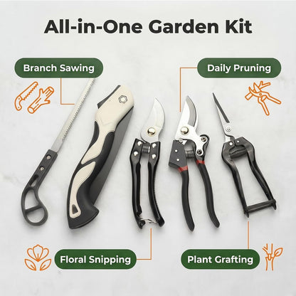 5-piece SK5 high-carbon steel gardening pruning set: loppers + folding saw