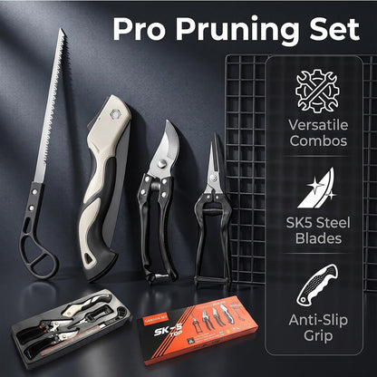 5-piece SK5 high-carbon steel gardening pruning set: loppers + folding saw