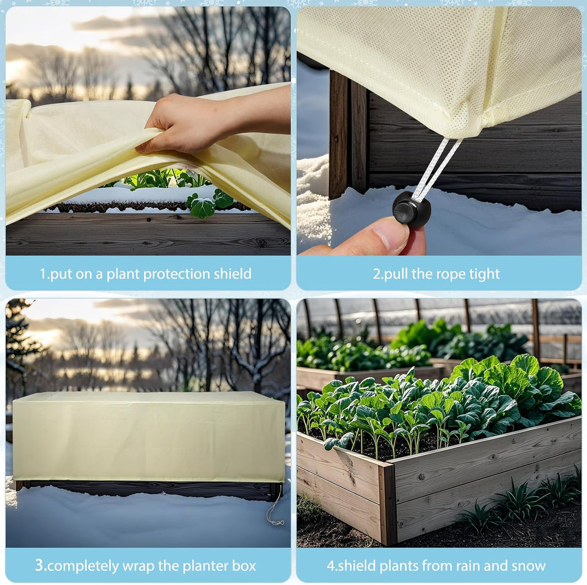 2-Pack Winter Plant Covers Freeze Protection, 59"x17.7"x15.7"Rectangular Garden Covers for Raised Beds & Outdoor Plants, Reusable Frost Cloths for Tree,Shrubs Cold Weather Protection