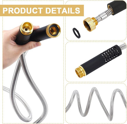 25Ft/7.5m Metal Garden Hose Kink-Free Compact Coil Lightweight Steel Aluminum Fitting Short Leader with 3/4" Ring Steel Garden Hose for Balcony Patio Car Wash