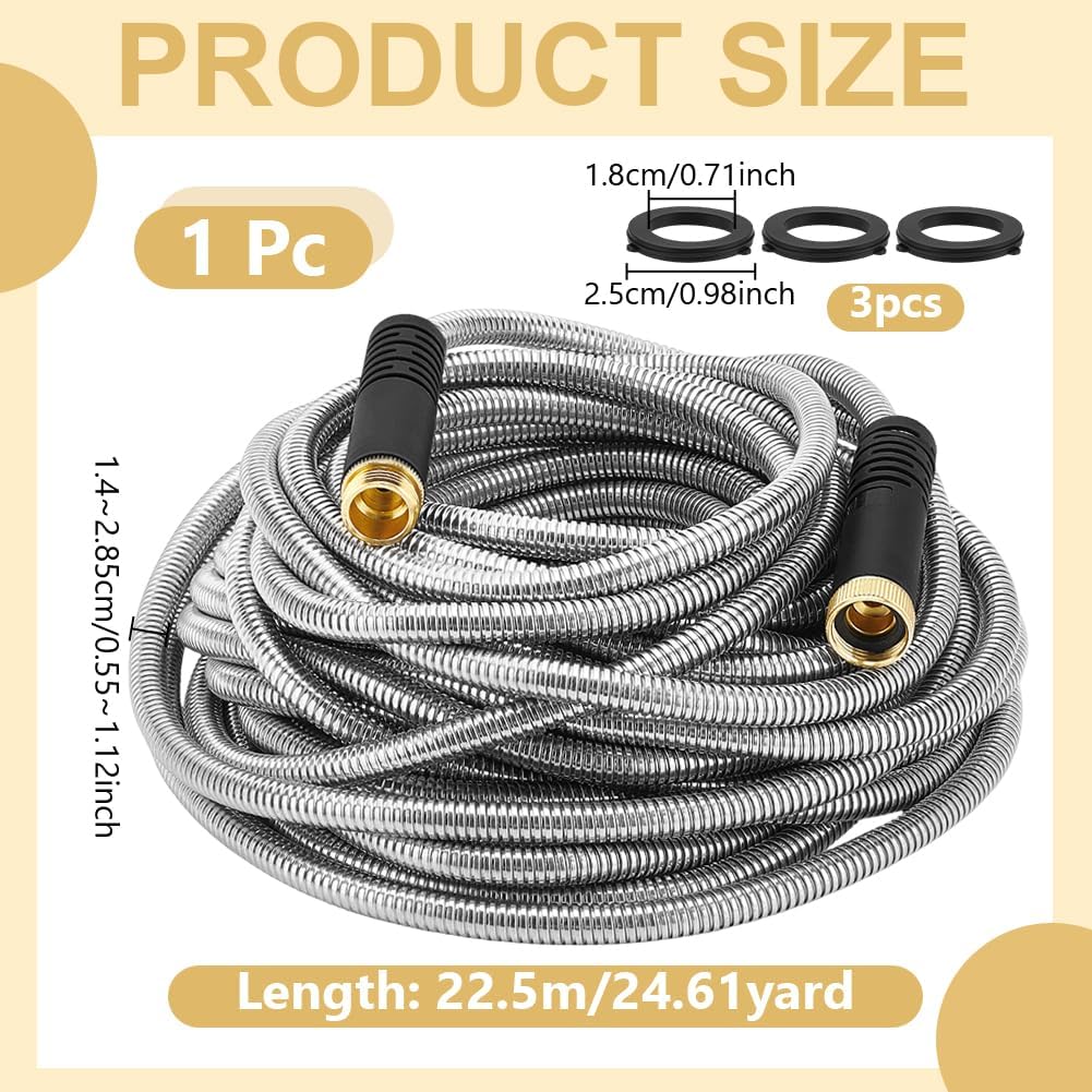 25Ft/7.5m Metal Garden Hose Kink-Free Compact Coil Lightweight Steel Aluminum Fitting Short Leader with 3/4" Ring Steel Garden Hose for Balcony Patio Car Wash