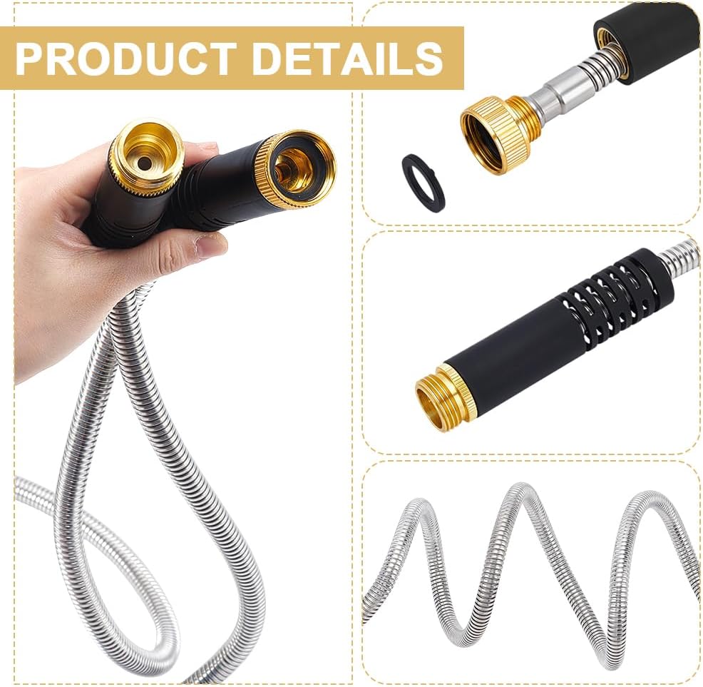 25Ft/7.5m Metal Garden Hose Kink-Free Compact Coil Lightweight Steel Aluminum Fitting Short Leader with 3/4" Ring Steel Garden Hose for Balcony Patio Car Wash
