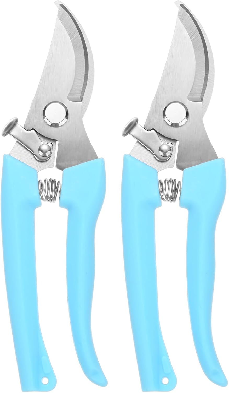 2-Pack Bypass Pruning Shears for Garden, 6.7 Inch Sharp Stainless Steel Curved Garden Scissors for Gardening/Branch/Flower Plant, Heavy Duty Hand Pruner [Blue]