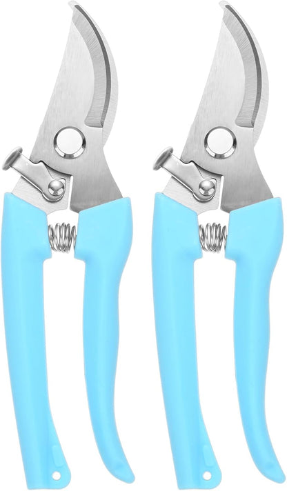 2-Pack Bypass Pruning Shears for Garden, 6.7 Inch Sharp Stainless Steel Curved Garden Scissors for Gardening/Branch/Flower Plant, Heavy Duty Hand Pruner [Blue]