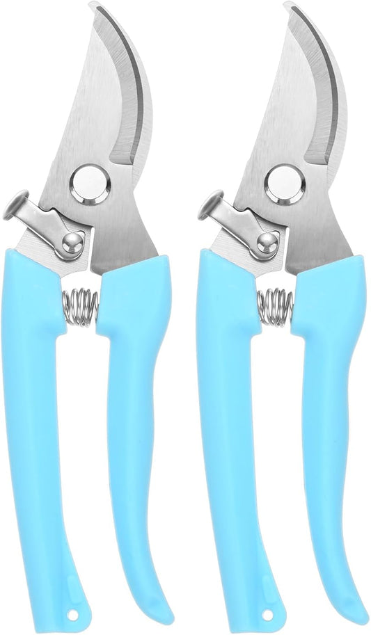 2-Pack Bypass Pruning Shears for Garden, 6.7 Inch Sharp Stainless Steel Curved Garden Scissors for Gardening/Branch/Flower Plant, Heavy Duty Hand Pruner [Blue]