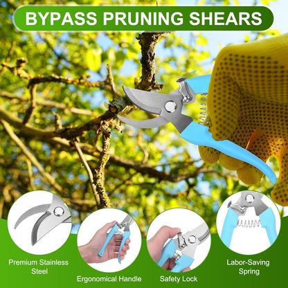 2-Pack Bypass Pruning Shears for Garden, 6.7 Inch Sharp Stainless Steel Curved Garden Scissors for Gardening/Branch/Flower Plant, Heavy Duty Hand Pruner [Blue]