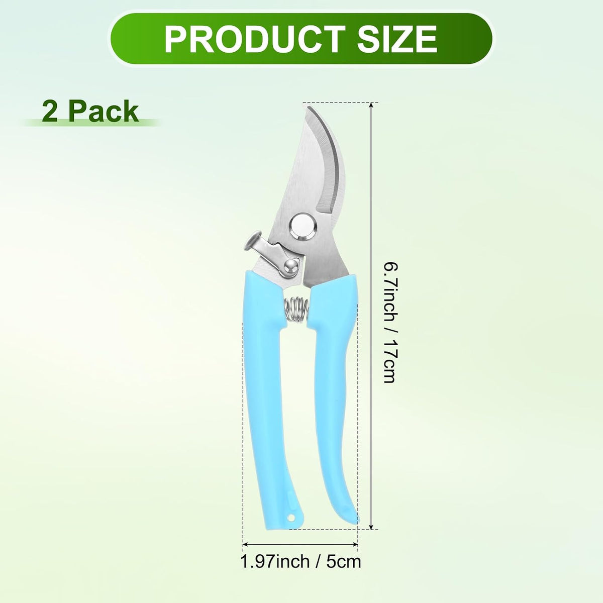2-Pack Bypass Pruning Shears for Garden, 6.7 Inch Sharp Stainless Steel Curved Garden Scissors for Gardening/Branch/Flower Plant, Heavy Duty Hand Pruner [Blue]