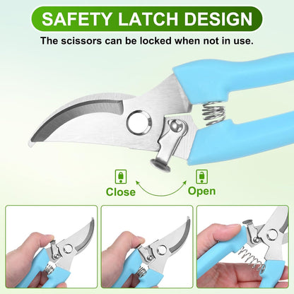 2-Pack Bypass Pruning Shears for Garden, 6.7 Inch Sharp Stainless Steel Curved Garden Scissors for Gardening/Branch/Flower Plant, Heavy Duty Hand Pruner [Blue]