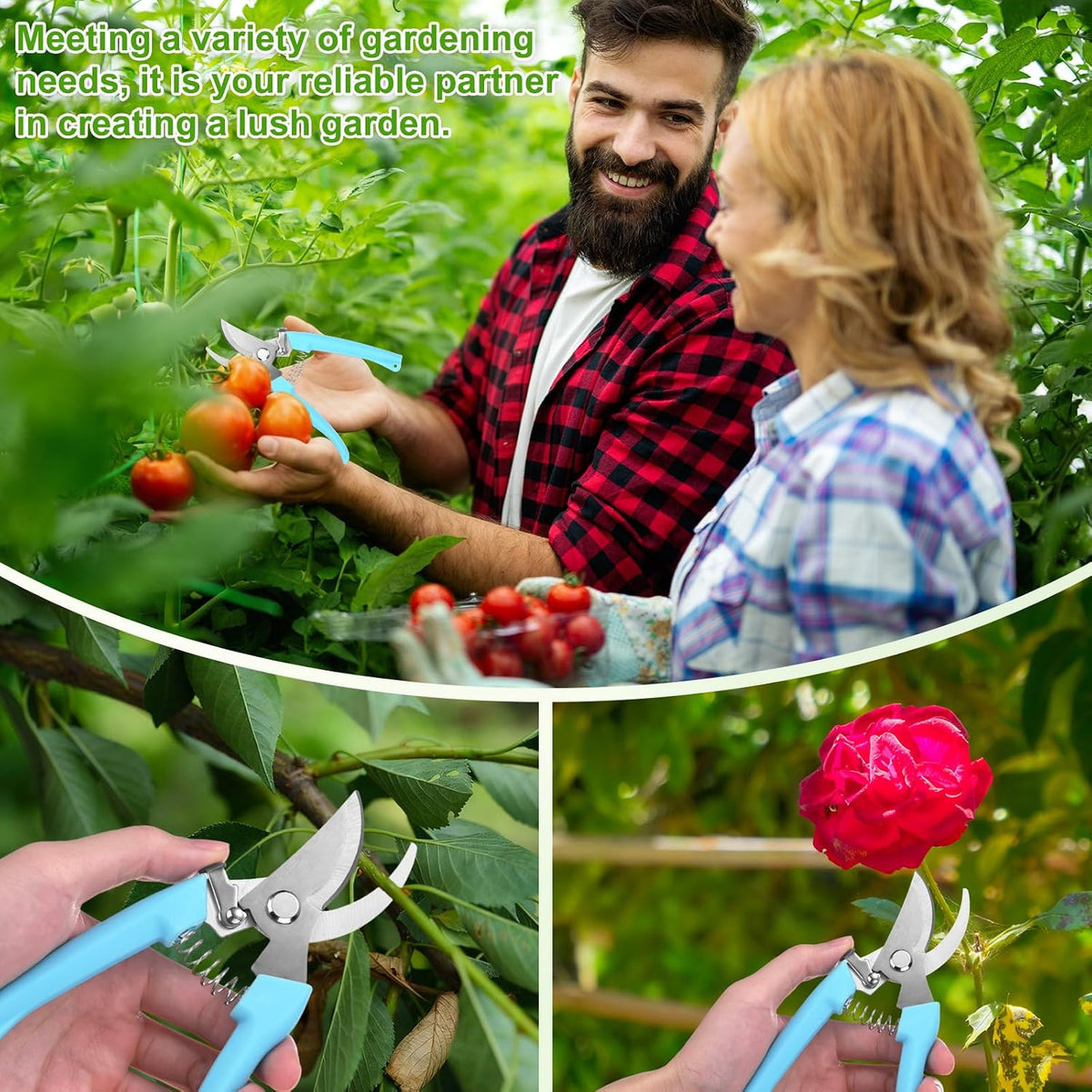 2-Pack Bypass Pruning Shears for Garden, 6.7 Inch Sharp Stainless Steel Curved Garden Scissors for Gardening/Branch/Flower Plant, Heavy Duty Hand Pruner [Blue]