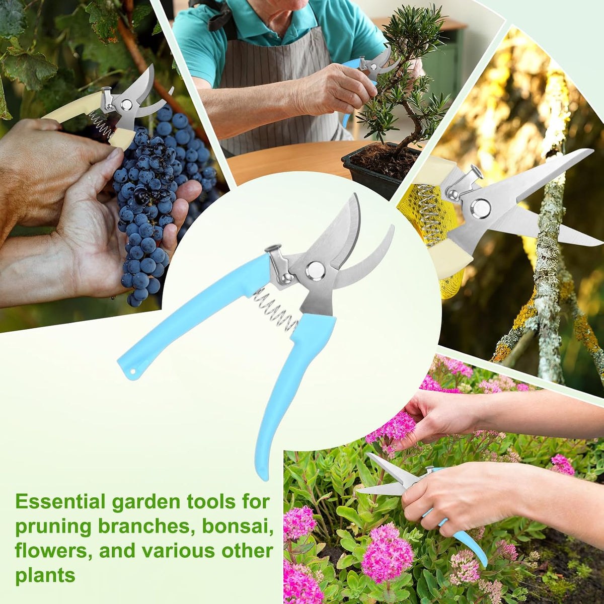 2-Pack Bypass Pruning Shears for Garden, 6.7 Inch Sharp Stainless Steel Curved Garden Scissors for Gardening/Branch/Flower Plant, Heavy Duty Hand Pruner [Blue]
