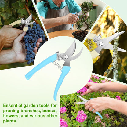2-Pack Bypass Pruning Shears for Garden, 6.7 Inch Sharp Stainless Steel Curved Garden Scissors for Gardening/Branch/Flower Plant, Heavy Duty Hand Pruner [Blue]