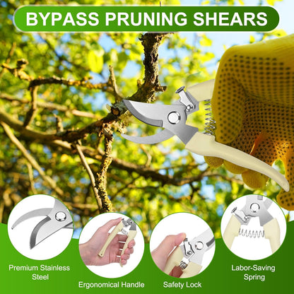 2-Pack Bypass Pruning Shears for Garden, 6.7 Inch Sharp Stainless Steel Curved Garden Scissors for Gardening/Branch/Flower Plant, Heavy Duty Hand Pruner [Blue]