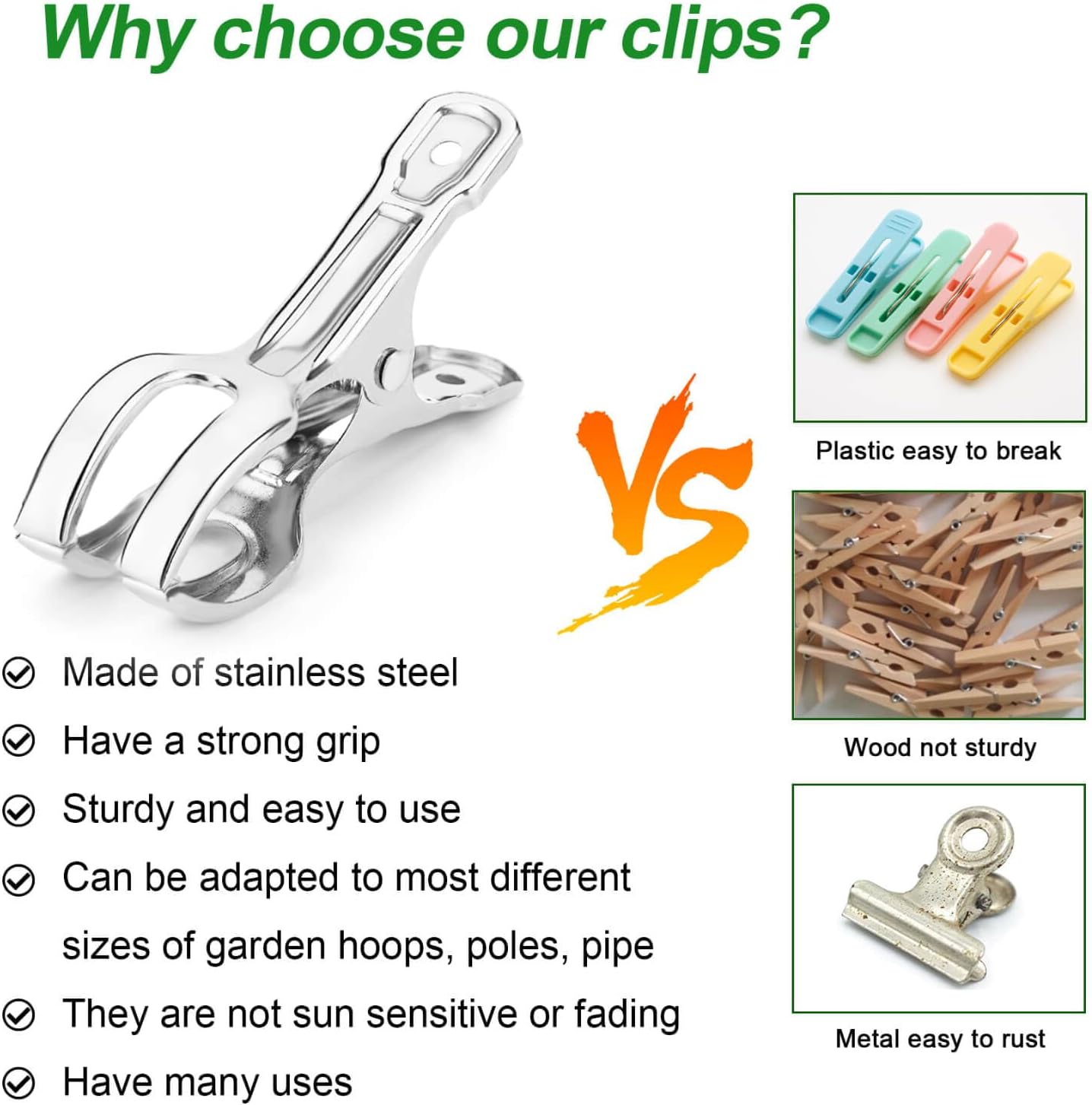 60 Pack Large Garden Clips for Netting, Clamps with 2''Jaw Opening