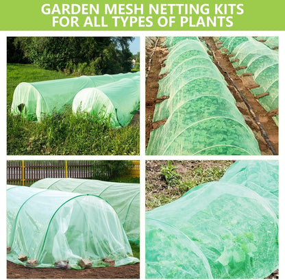 Garden Netting Kit for Raised Beds, 10x30FT Ultra Fine Mesh Netting＆ 6 Sets of 8FT Fiberglass Garden Hoops, Row Cover Insect Netting for Vegetable Plant Fruit Flowers Protection