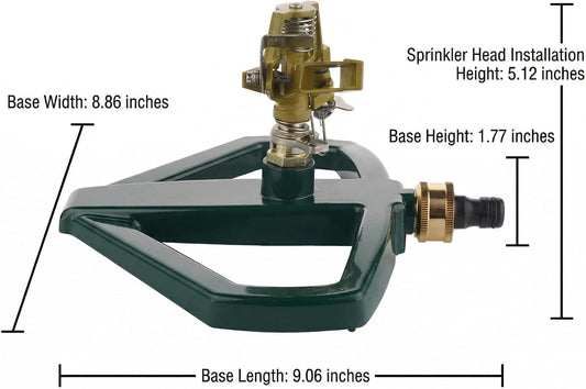 Impact Lawn Sprinkler, 360 Rotating Pulsating Metal Base for Yard & Garden