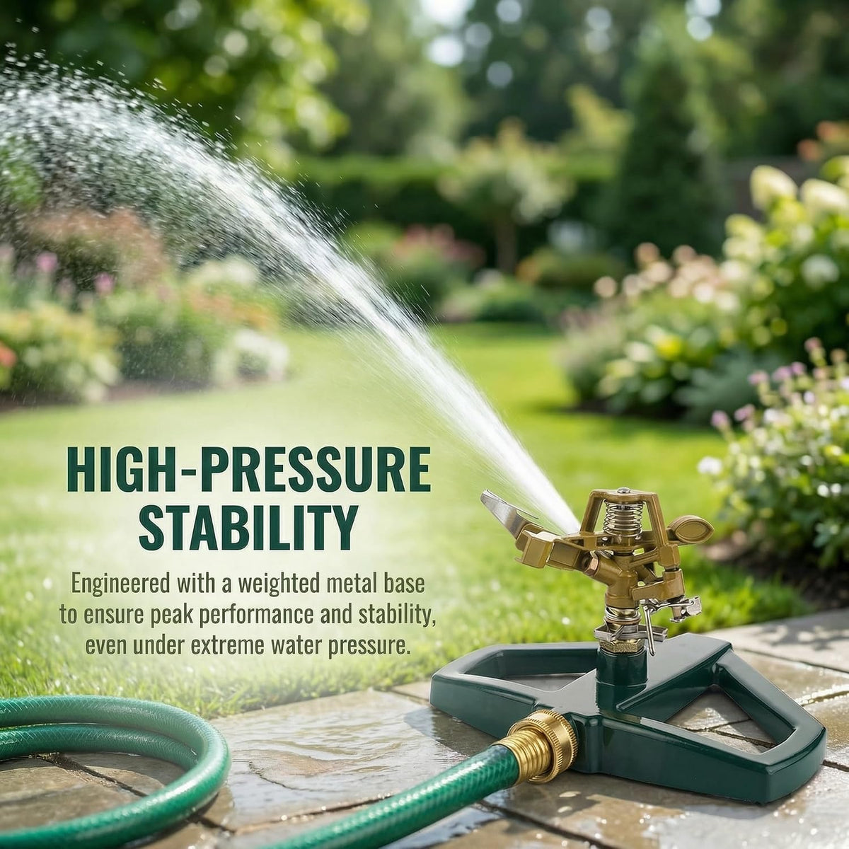Impact Lawn Sprinkler, 360 Rotating Pulsating Metal Base for Yard & Garden