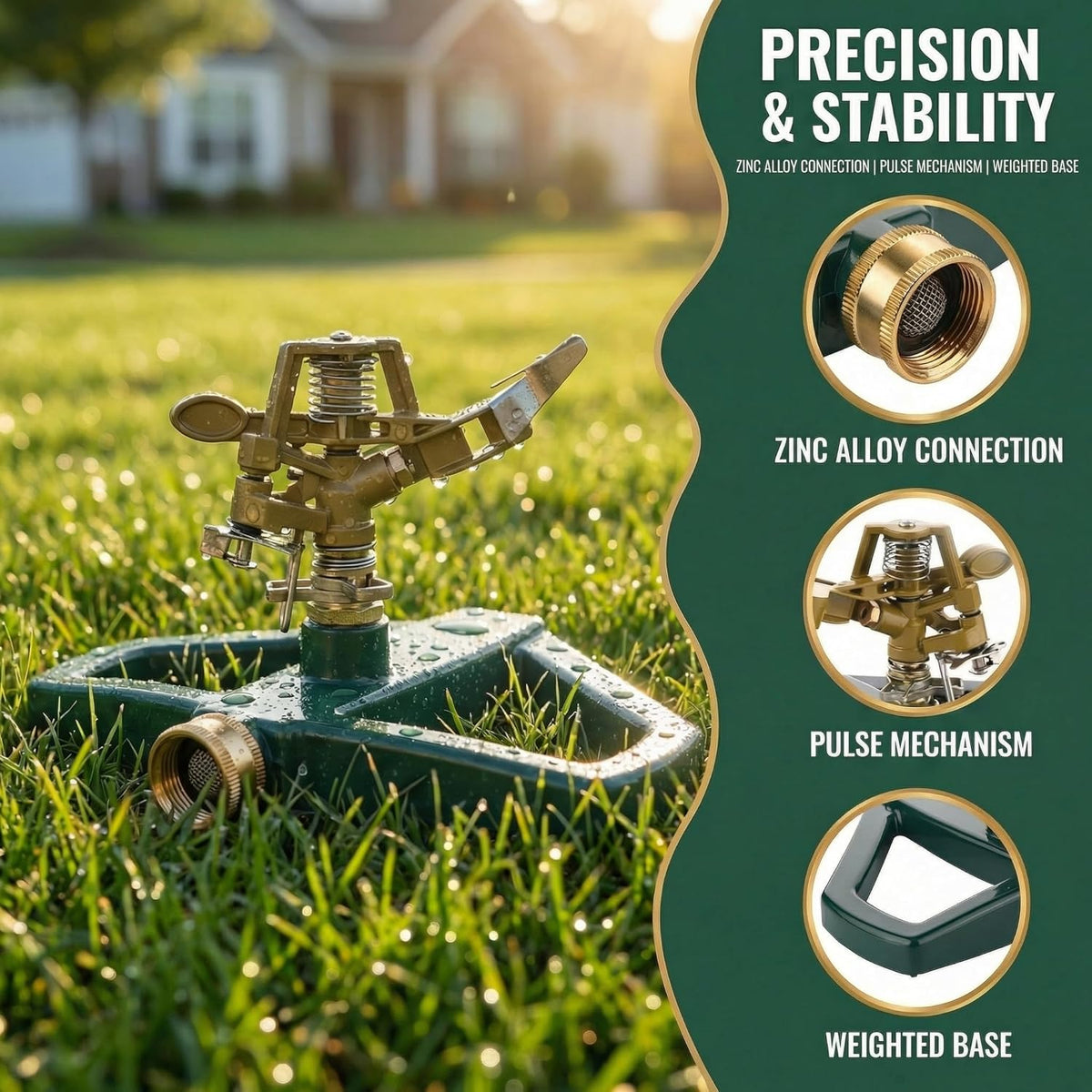 Impact Lawn Sprinkler, 360 Rotating Pulsating Metal Base for Yard & Garden