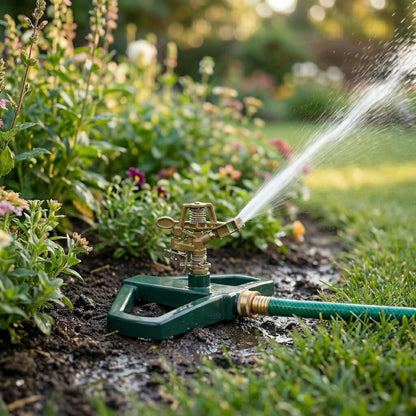 Impact Lawn Sprinkler, 360 Rotating Pulsating Metal Base for Yard & Garden