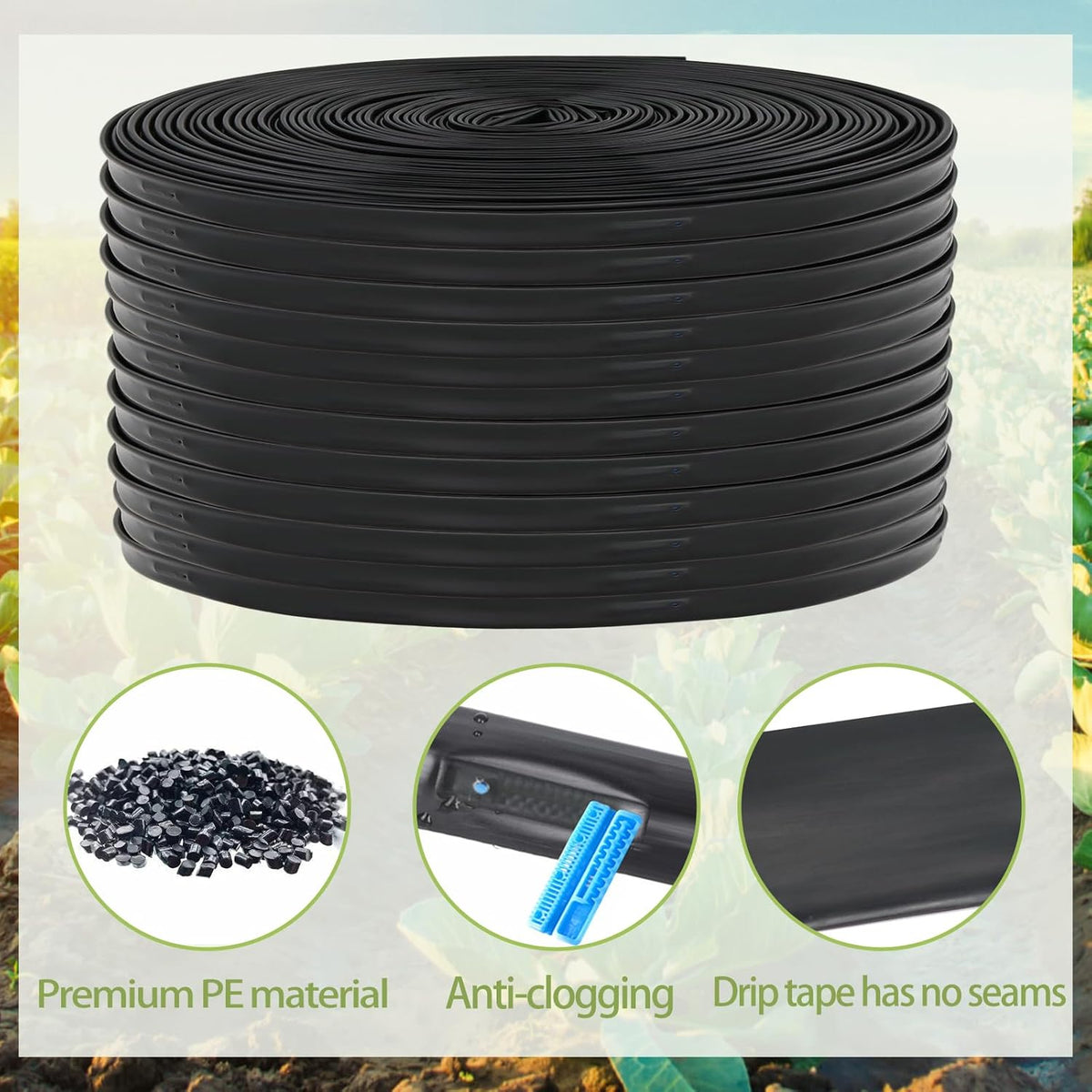 1640 ft 5/8" Drip Irrigation Tape Kit 15 mil Emitter Spacing 6" Flat Drip Tape with 140 PCS Drip Tape Connectors Automatic Irrigation Equipment for Garden Irrigation Emitter Flow:0.79 GPH