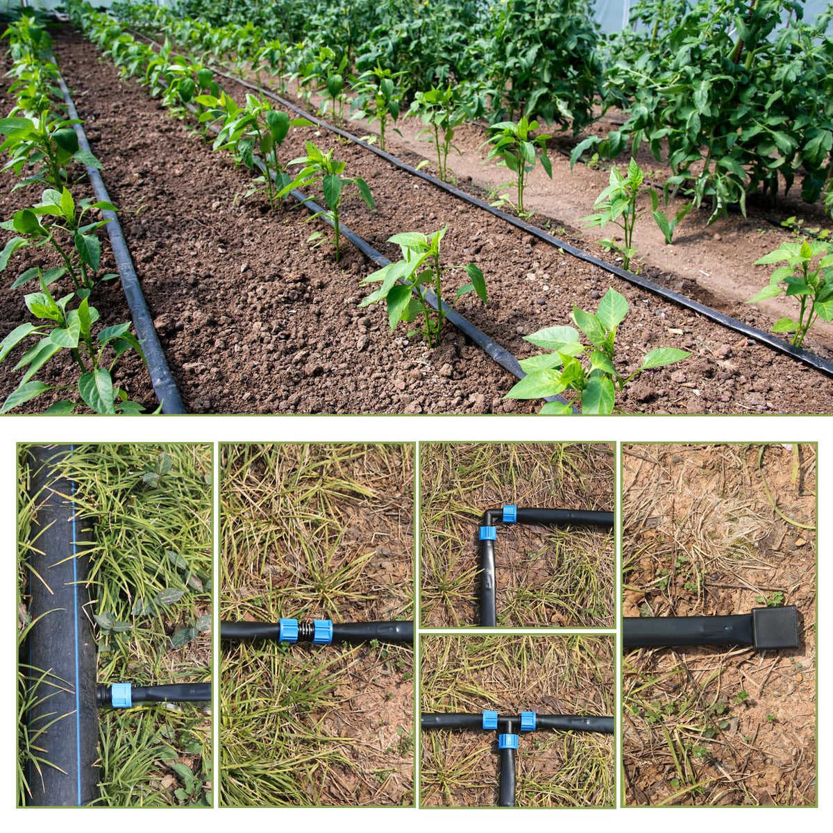 1640 ft 5/8" Drip Irrigation Tape Kit 15 mil Emitter Spacing 6" Flat Drip Tape with 140 PCS Drip Tape Connectors Automatic Irrigation Equipment for Garden Irrigation Emitter Flow:0.79 GPH