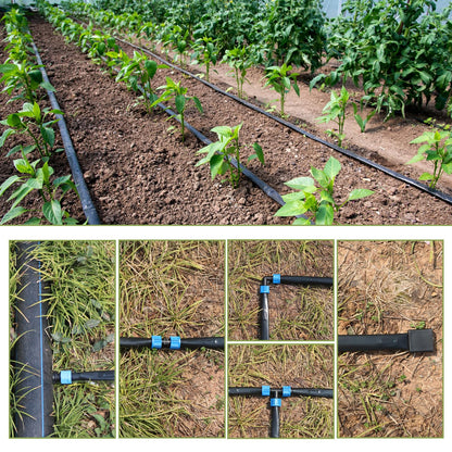 1640 ft 5/8" Drip Irrigation Tape Kit 15 mil Emitter Spacing 6" Flat Drip Tape with 140 PCS Drip Tape Connectors Automatic Irrigation Equipment for Garden Irrigation Emitter Flow:0.79 GPH