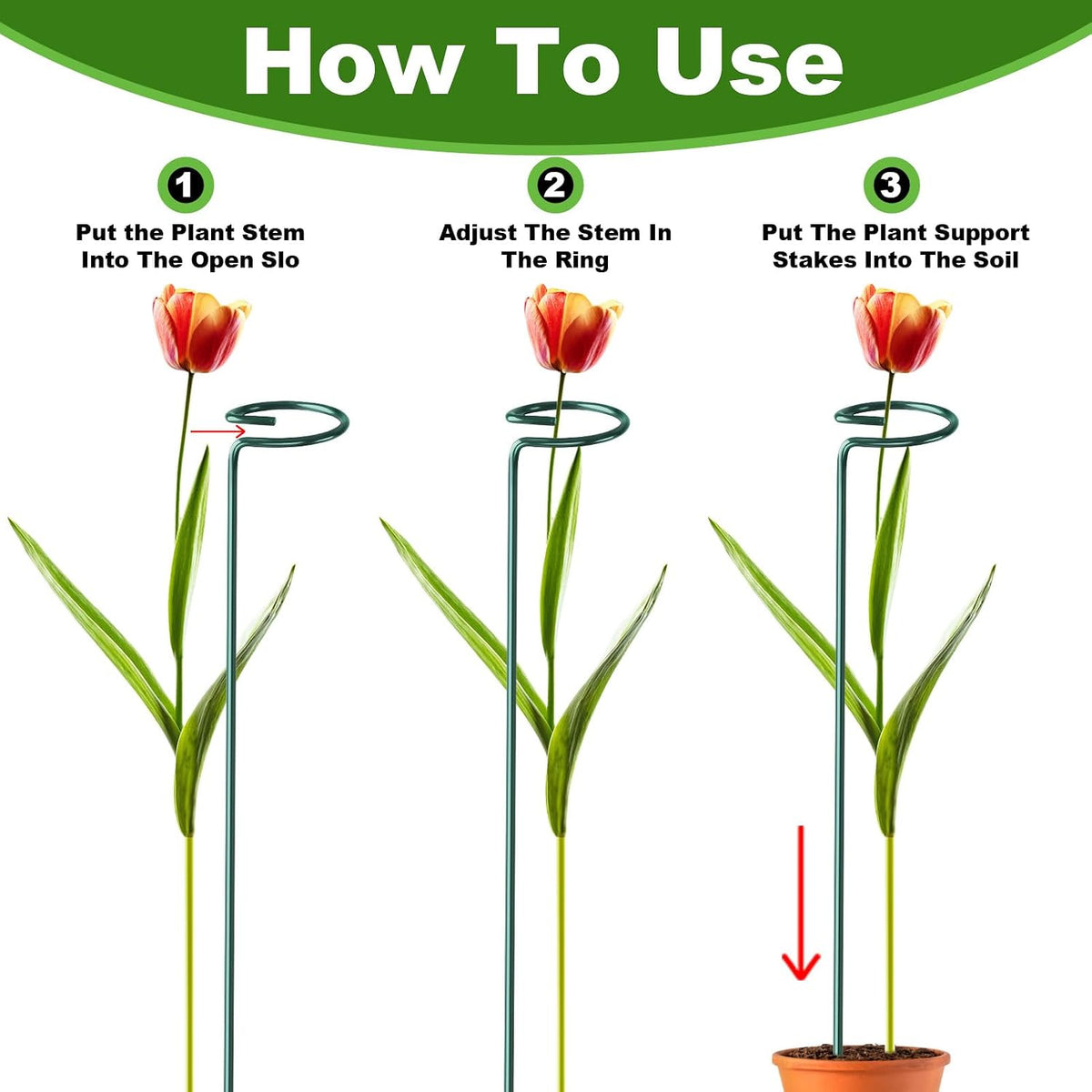 24 Pack Plant Support Stakes, 16 Inch Metal Garden Plant Stakes Single Stem Support Rings for Indoor Outdoor Amaryllis, Flowers Orchid, Lily, Peony, Rose, Tomato, Monstera, Narcissus