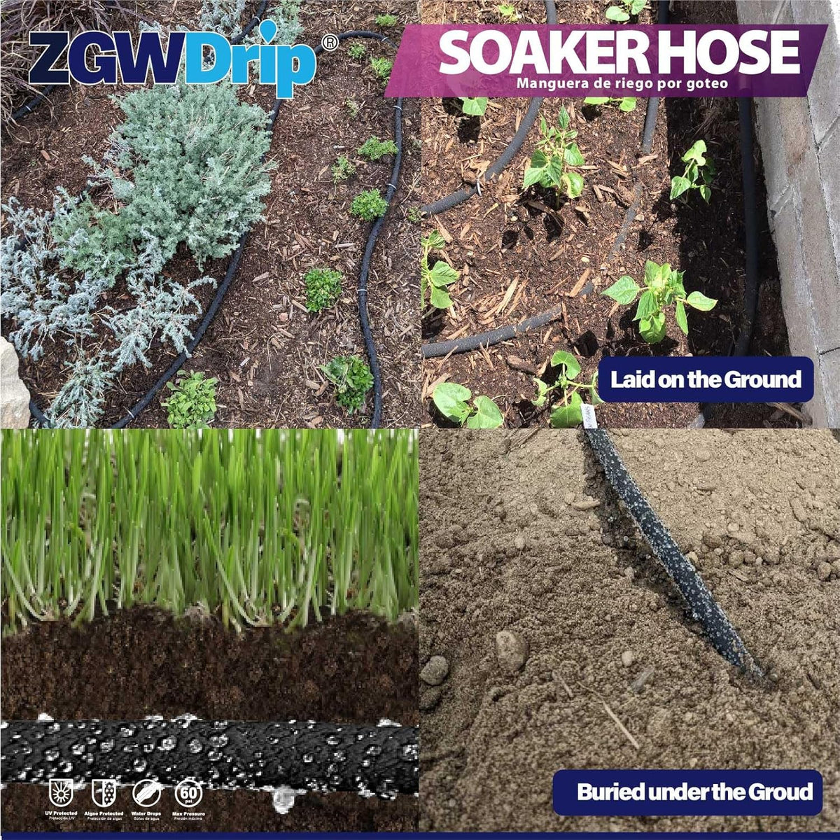 15FT 5/8" Water-Saving Soaker Hose with Solid Brass Connectors, High-Flow Drip Irrigation for Lawn & Yard