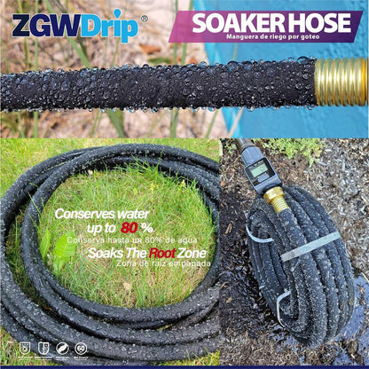15FT 5/8" Water-Saving Soaker Hose with Solid Brass Connectors, High-Flow Drip Irrigation for Lawn & Yard