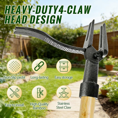 Weed Puller Tool, Stand Up Heavy Duty Weed Remover Tool with Long Handle & 4-Claw Steel Head, Bamboo Garden Hand Weeding Tool - Easily Remove Weeds Without Bending, Pulling,or Kneeling