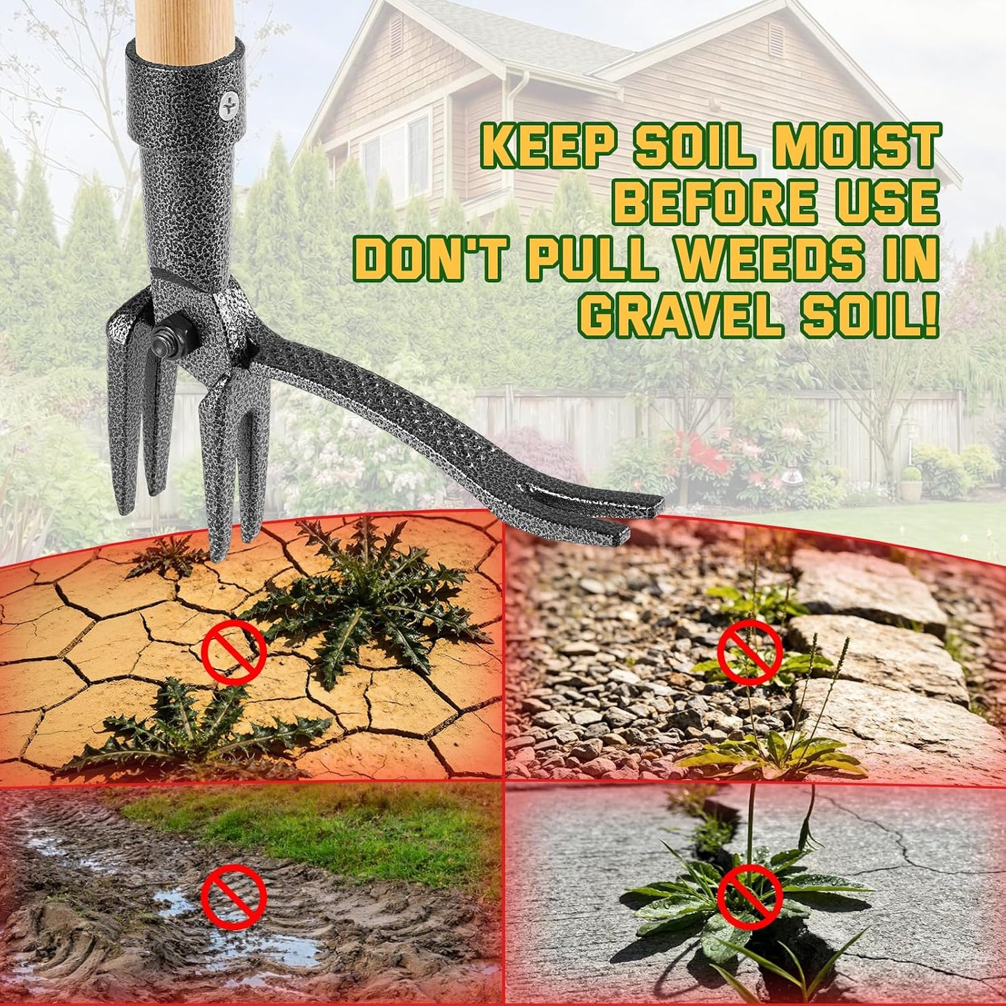 Weed Puller Tool, Stand Up Heavy Duty Weed Remover Tool with Long Handle & 4-Claw Steel Head, Bamboo Garden Hand Weeding Tool - Easily Remove Weeds Without Bending, Pulling,or Kneeling