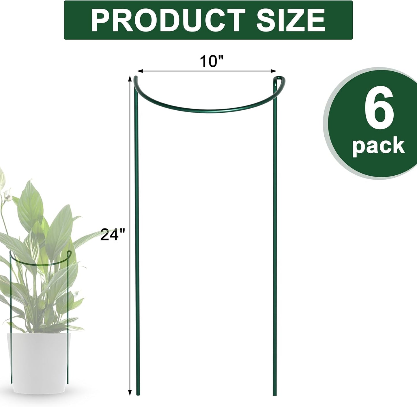 6 Pack Peony Cages and Supports, 10" (W) x 24"(H) Plant Support, Rust-Proof Metal Plant Support Stakes for Outdoor&Indoor Plants