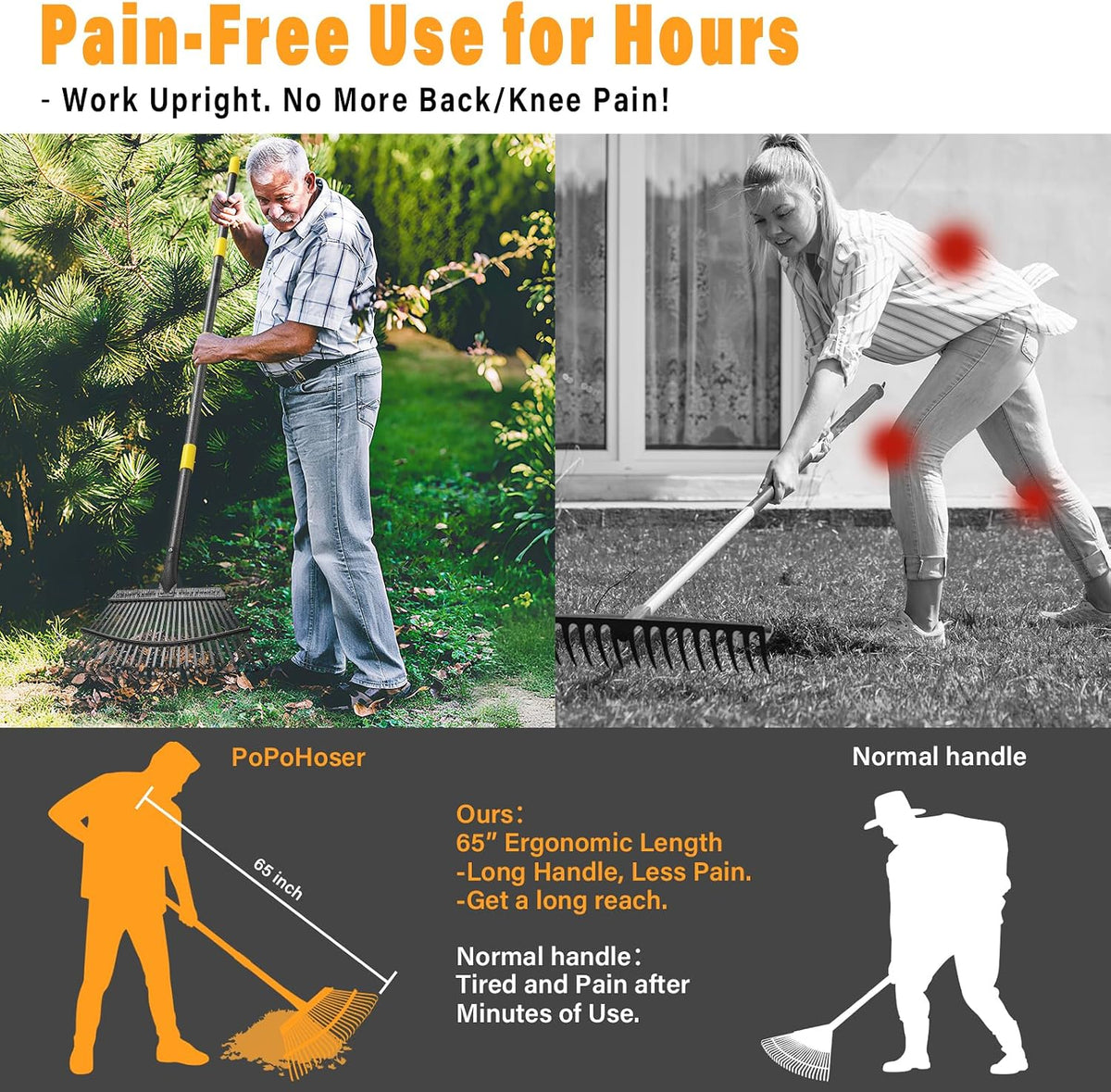 Rake for Leaves - 25 Tines Heavy Duty Metal Rake Set with Leaf Scoops & Collector Bag, Adjustable Rakes for Lawns, 3-in-1 Leaf Collection Tool for Efficient Yard Pine Needle Grass Cleanup 5FT