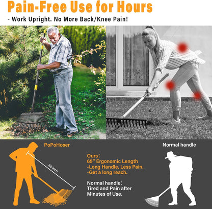 Rake for Leaves - 25 Tines Heavy Duty Metal Rake Set with Leaf Scoops & Collector Bag, Adjustable Rakes for Lawns, 3-in-1 Leaf Collection Tool for Efficient Yard Pine Needle Grass Cleanup 5FT