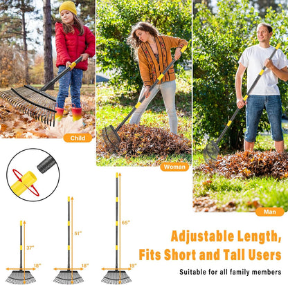Rake for Leaves - 25 Tines Heavy Duty Metal Rake Set with Leaf Scoops & Collector Bag, Adjustable Rakes for Lawns, 3-in-1 Leaf Collection Tool for Efficient Yard Pine Needle Grass Cleanup 5FT