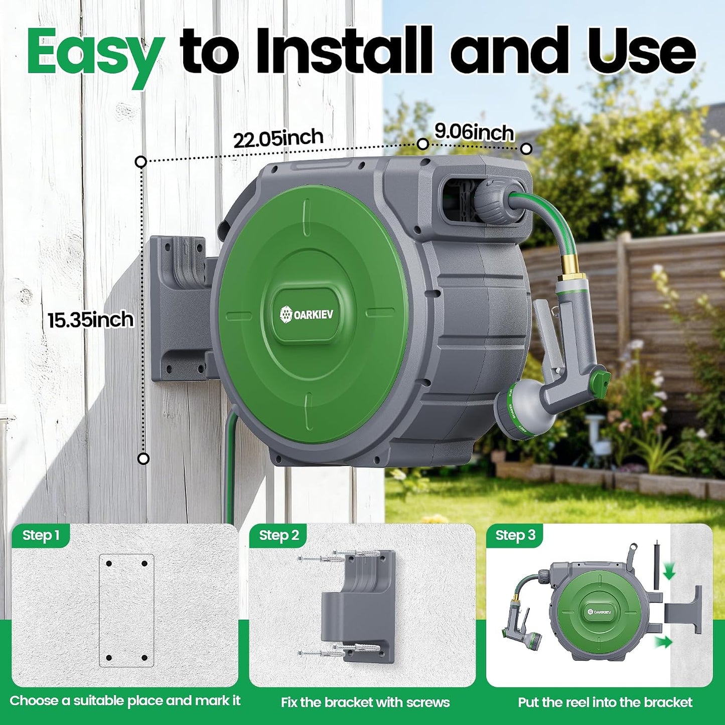 Garden Retractable Hose Reel, 1/2 Inch x 100 ft Wall Mounted Garden Hose Reel with Any Length Lock, Upgraded Slow Return System and 180°Swivel Bracket